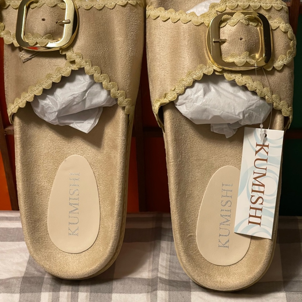 Women's Gold Buckle Slide Sandals